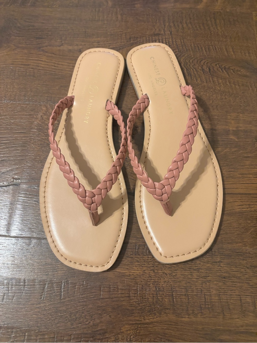 Chinese Laundry Blush Pink Braided Leather Flip Flops